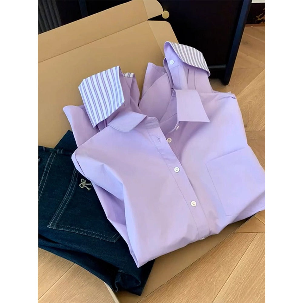 Light Purple Button Up Long Sleeve Shirt for Women - Sonia
