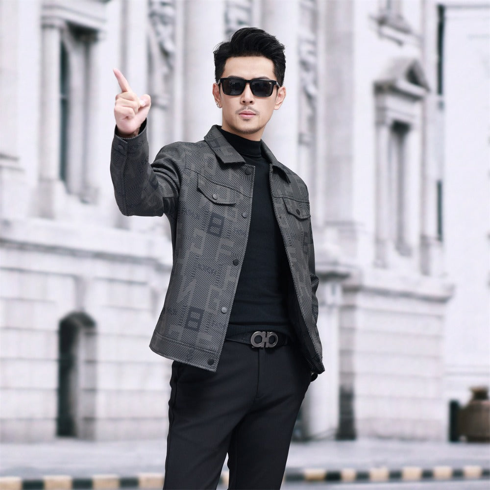 Printed Button Up Jacket with Long Sleeves for Men - Emina