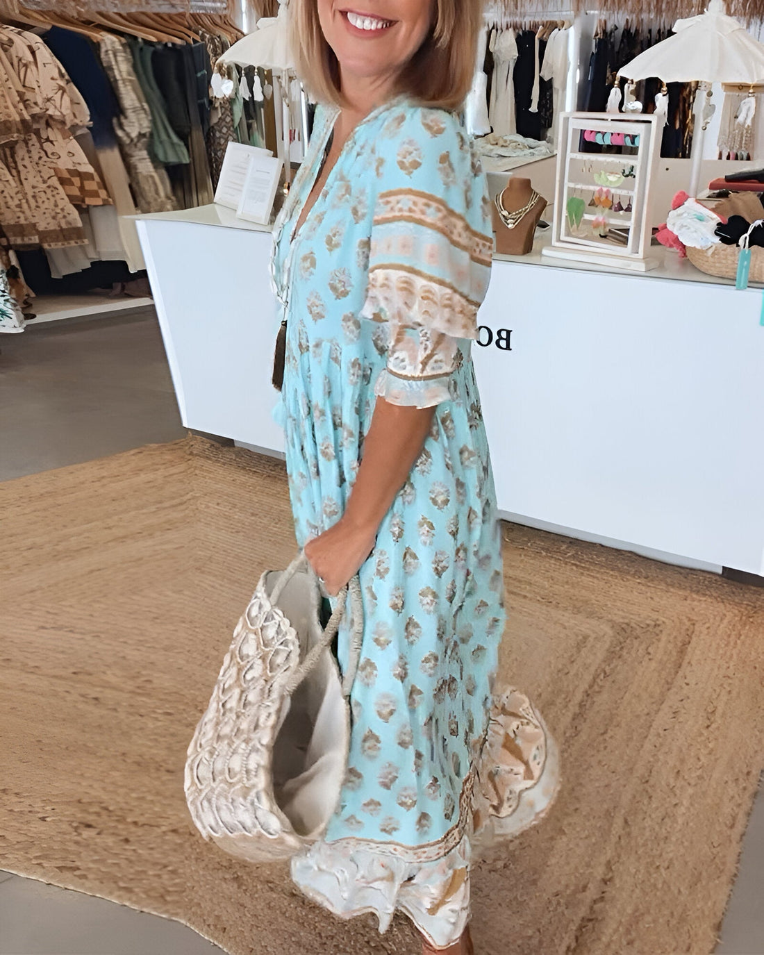 Boho-Style Floral V-Neck Maxi Dress for Women