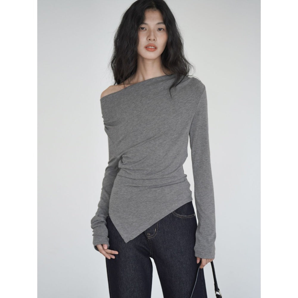 Gray Off Shoulder Long Sleeve Top for Women - Giuliana