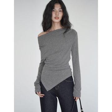 Gray Off Shoulder Long Sleeve Top for Women - Giuliana