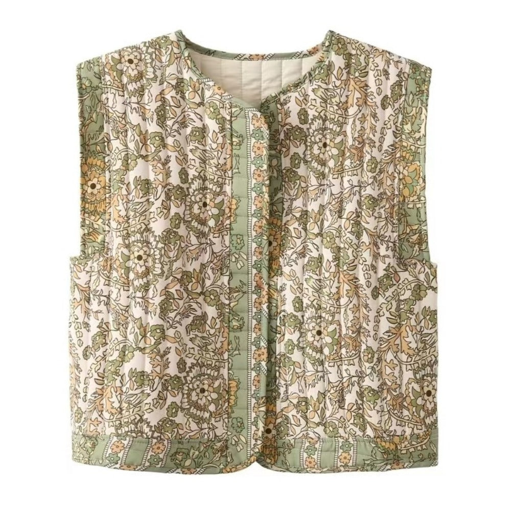 Floral Print Quilted Vest for Women - Gemma