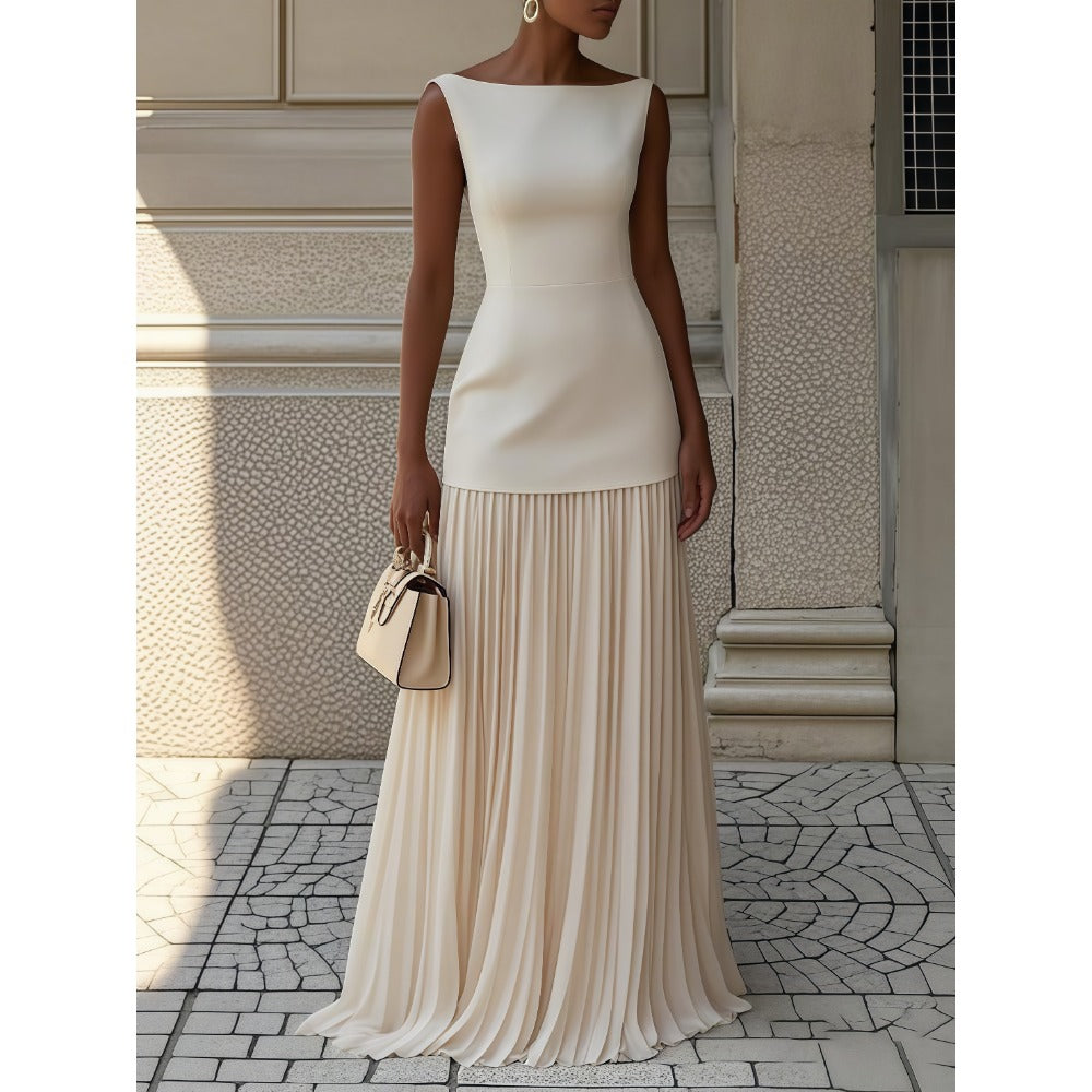 Sleeveless Maxi Dress with Pleated Skirt for Women - Giusy