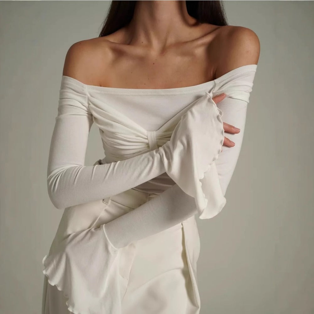 Off Shoulder Long Sleeve Top with Flared Cuffs for Women - Orsola