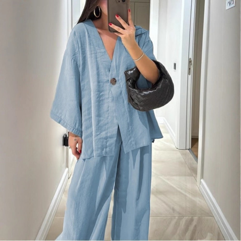 Two Piece Wide Leg Pants Set for Women - Iris