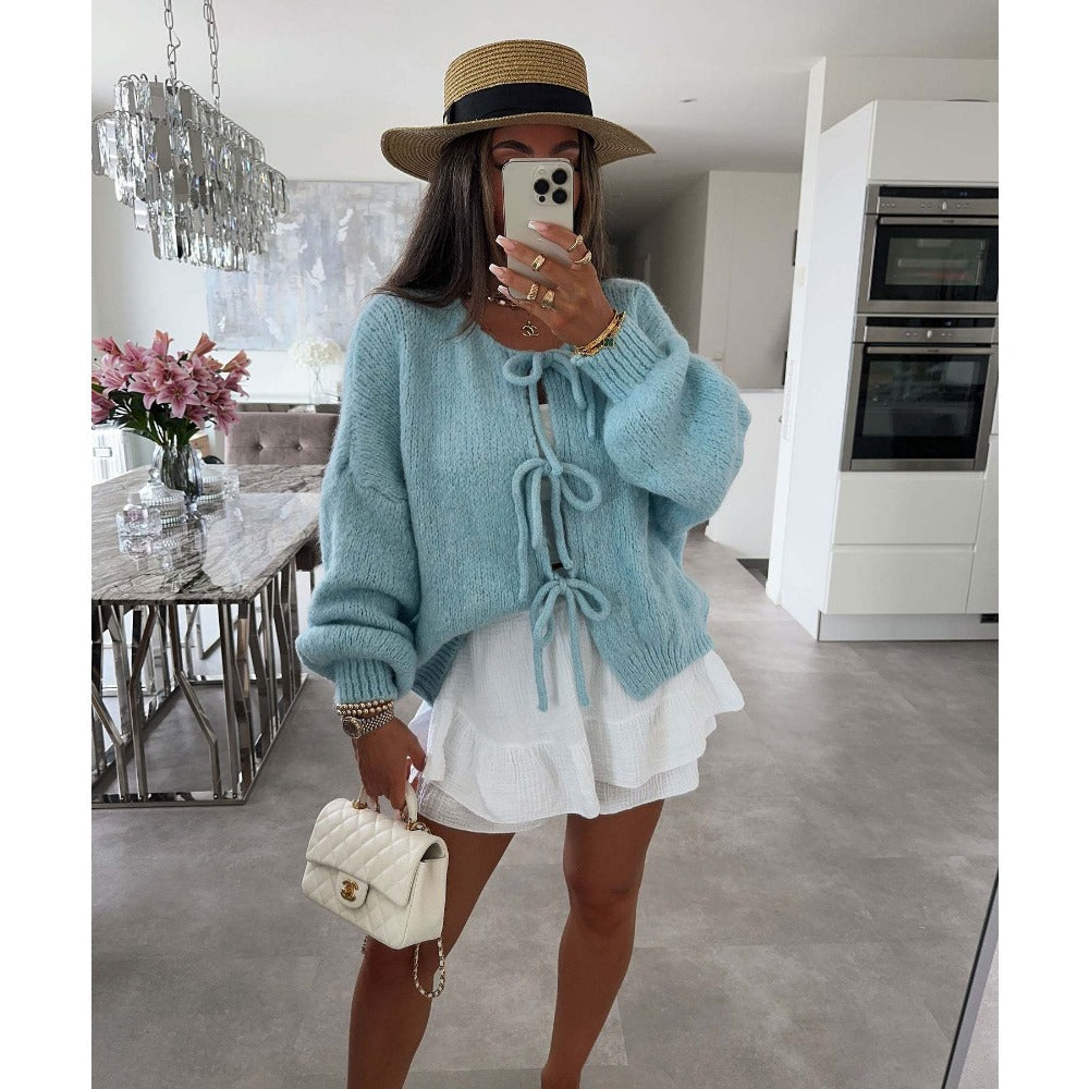 Knit Cardigan with Front Tie Closure for Women - Emma