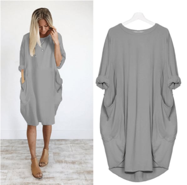 Casual Loose Fit Summer Midi Dress with Crew Neck for Women