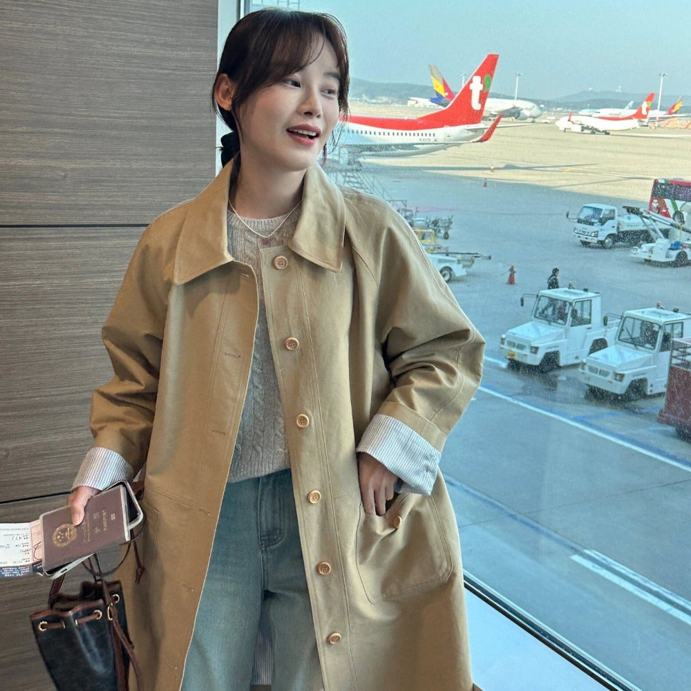 Long Button Down Trench Coat with Pockets for Women - Candida