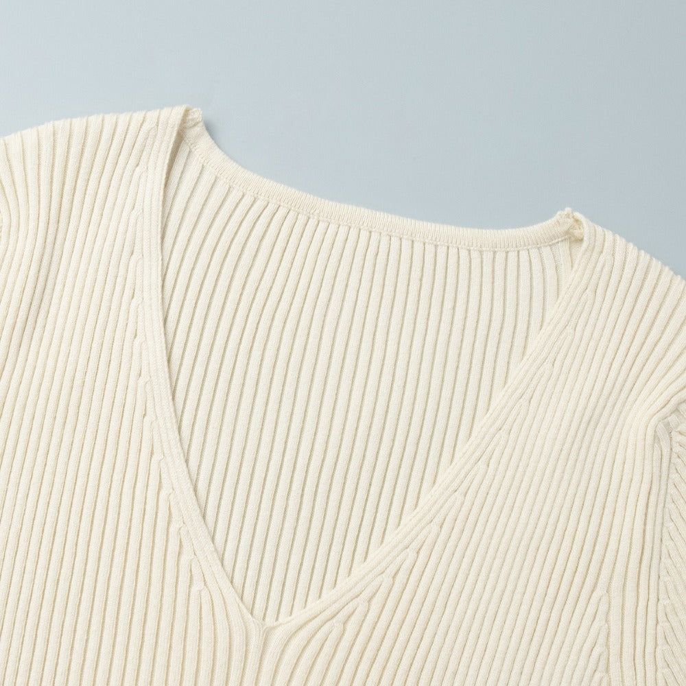 Ribbed Knit Maxi Dress with V-Neck for Women - Soraya