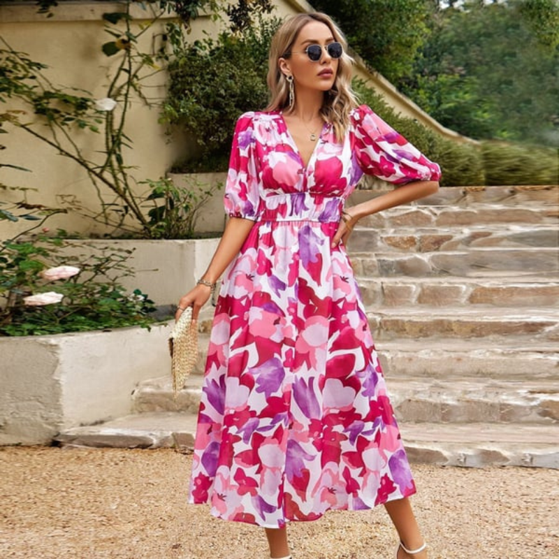 Printed Midi Summer Dress for Women | Formal Chic Style