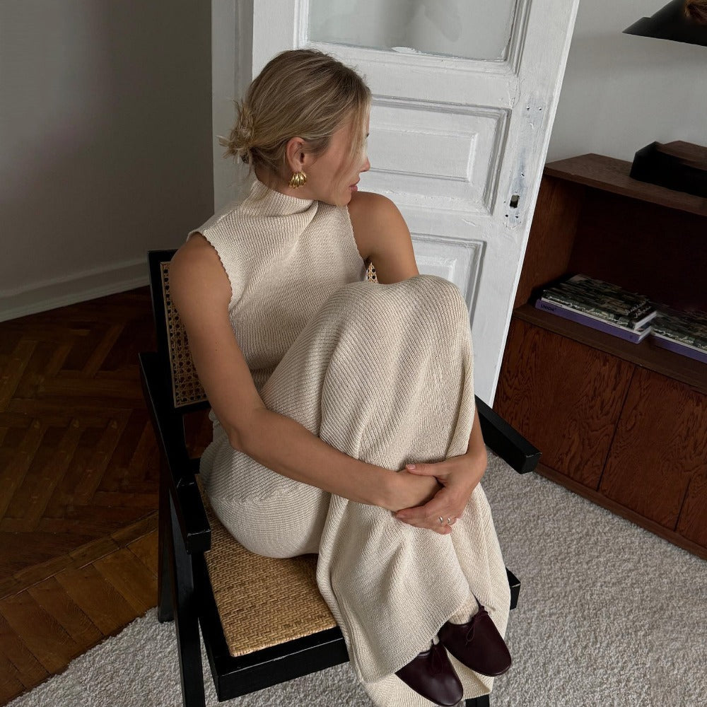 Ribbed Knit Set with High Neck for Women - Ester