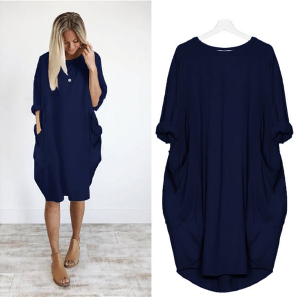 Casual Loose Fit Summer Midi Dress with Crew Neck for Women