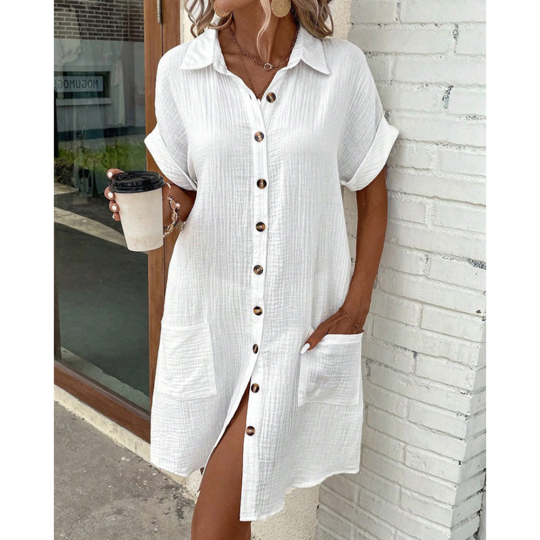 Summer Shirt Dress with Button Placket for Women | Casual Chic Style