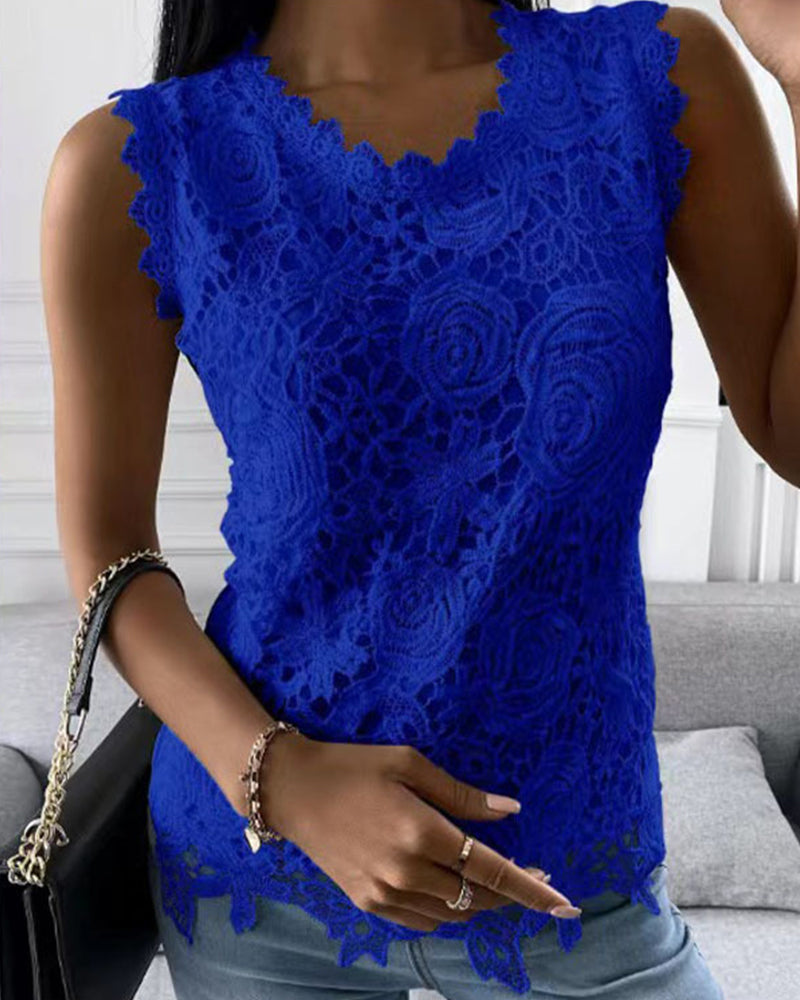 Casual Sleeveless Lace Tank Top for Women | Stylish Summer Top