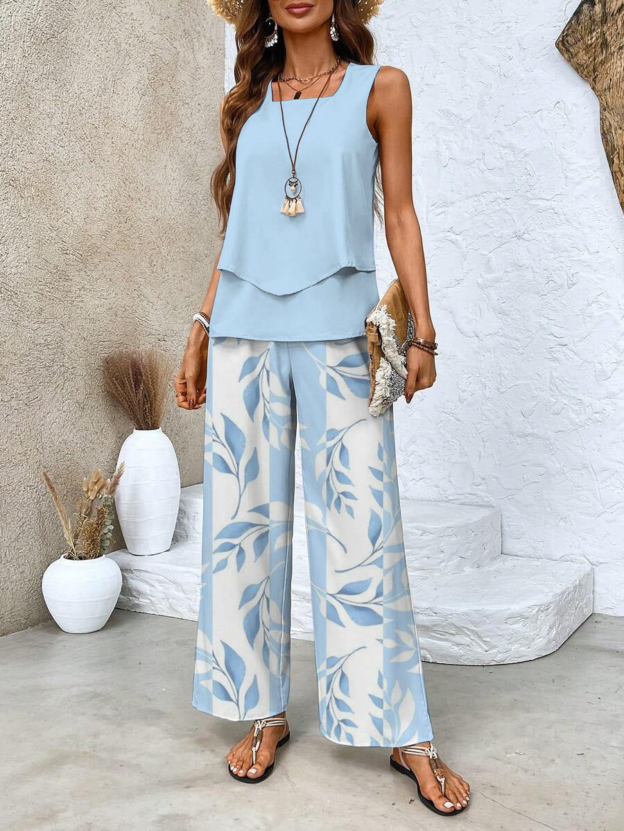 Chic Sleeveless Women's Top & Straight Leg Pants Set