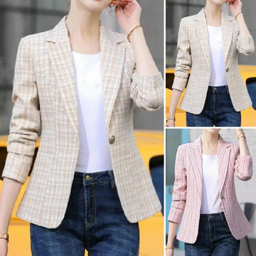 Classic Checkered Single Button Blazer Jacket for Women