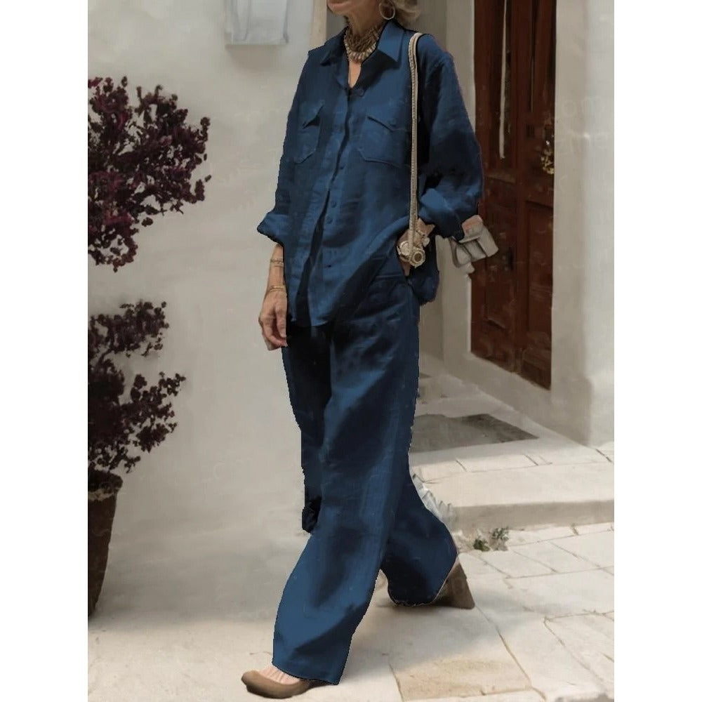 Long Sleeve Shirt and Wide-Leg Pants Set for Women - Marta