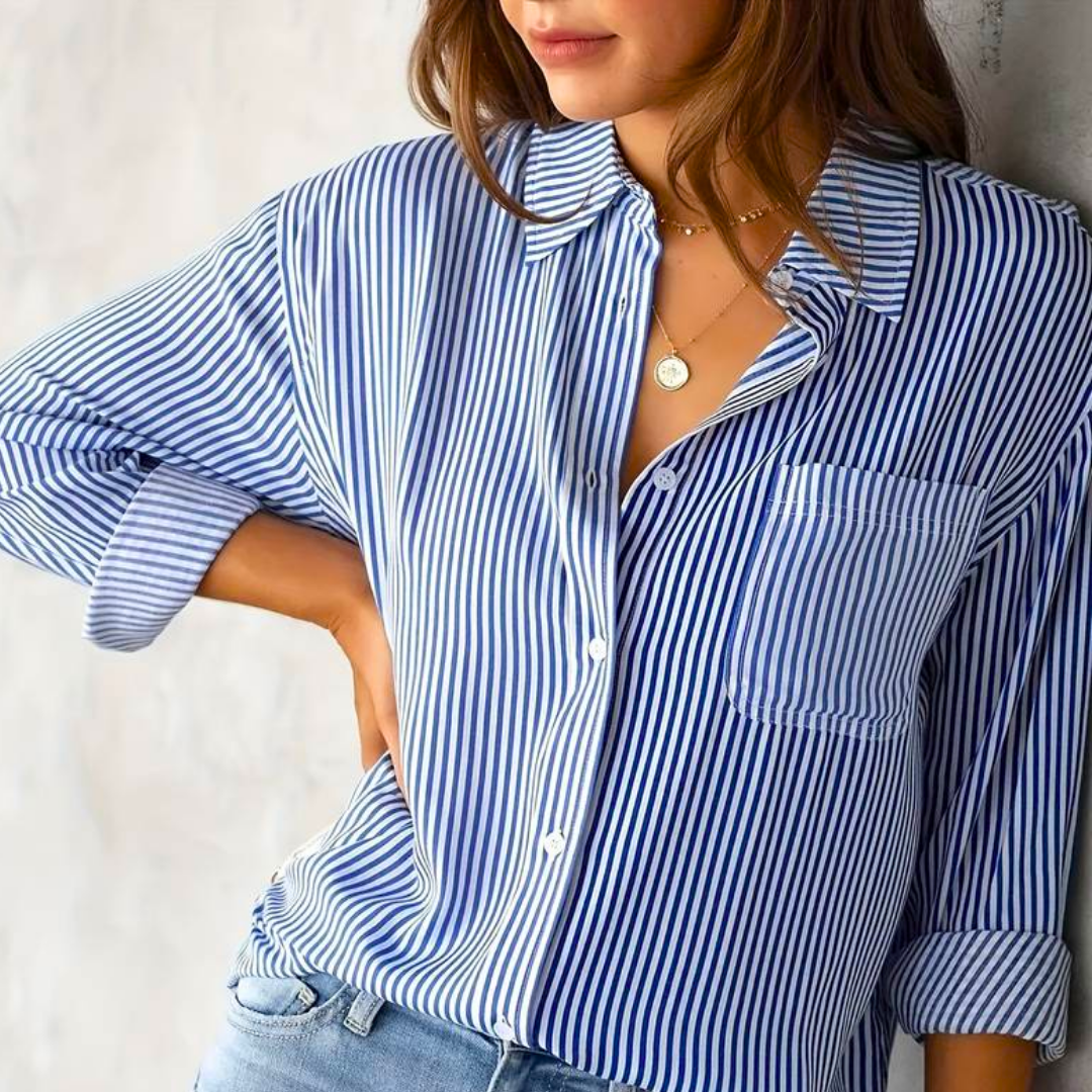 Striped Long Sleeve Summer Blouse for Women | Lightweight Casual Top