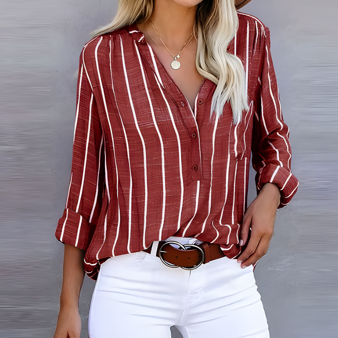 Striped Long Sleeve Blouse for Women | Button Down Style