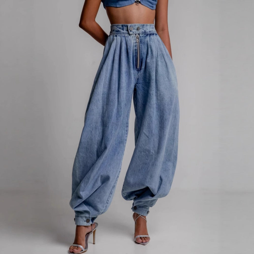 Light Blue Wide Leg High Waist Jeans for Women - Carla