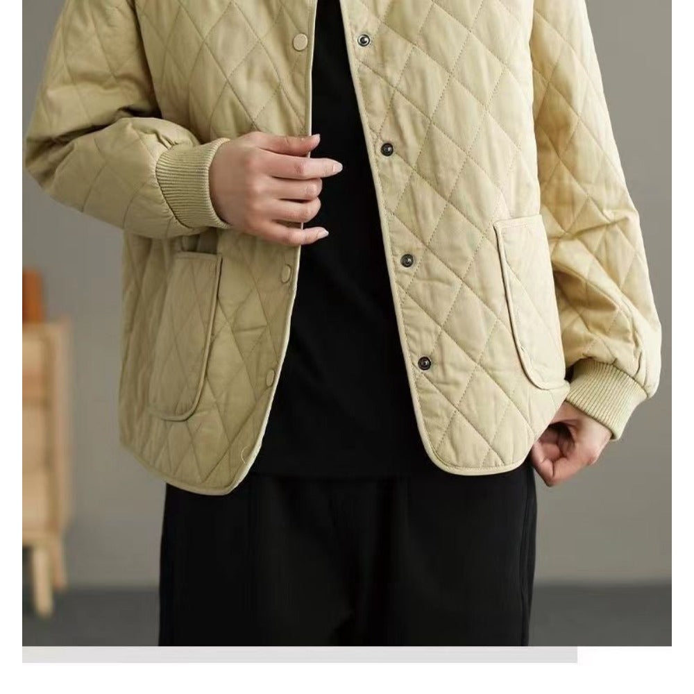 Quilted Button Down Jacket with Pockets for Women - Noemi