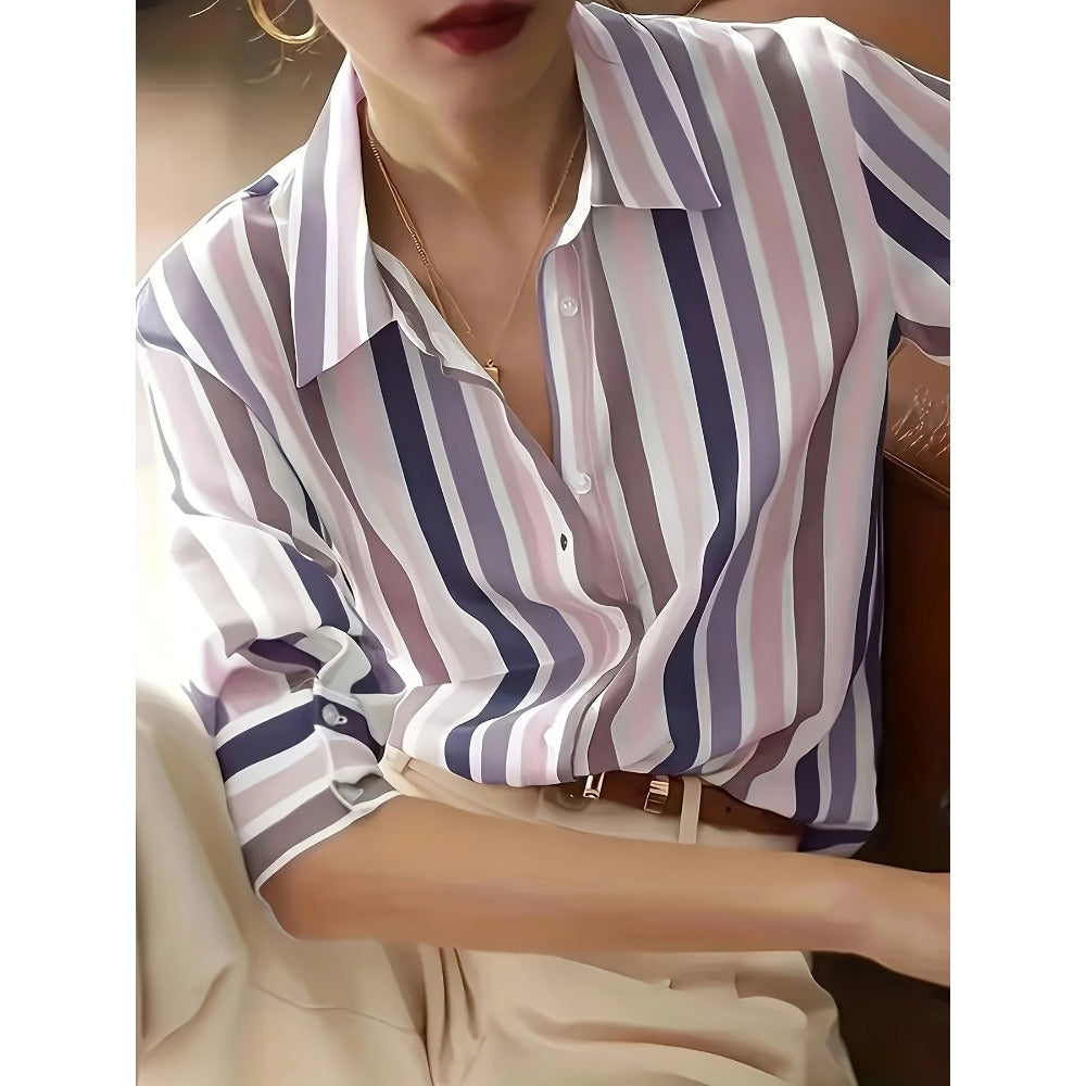 Striped Button Up Shirt for Women - Fulvia