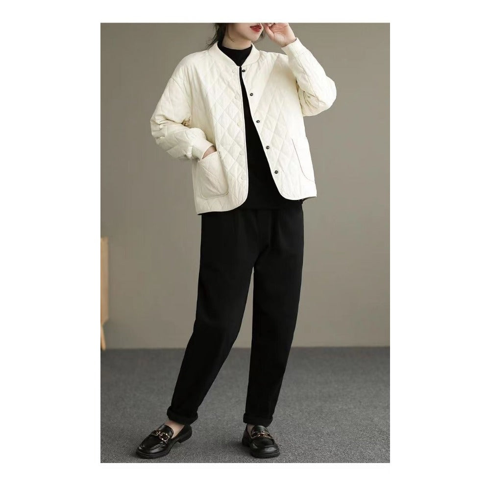 Quilted Button Down Jacket with Pockets for Women - Noemi