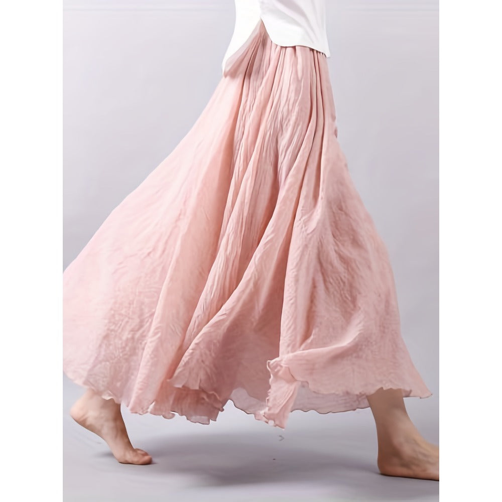 Light Pink Crinkled Maxi Skirt for Women - Ambra