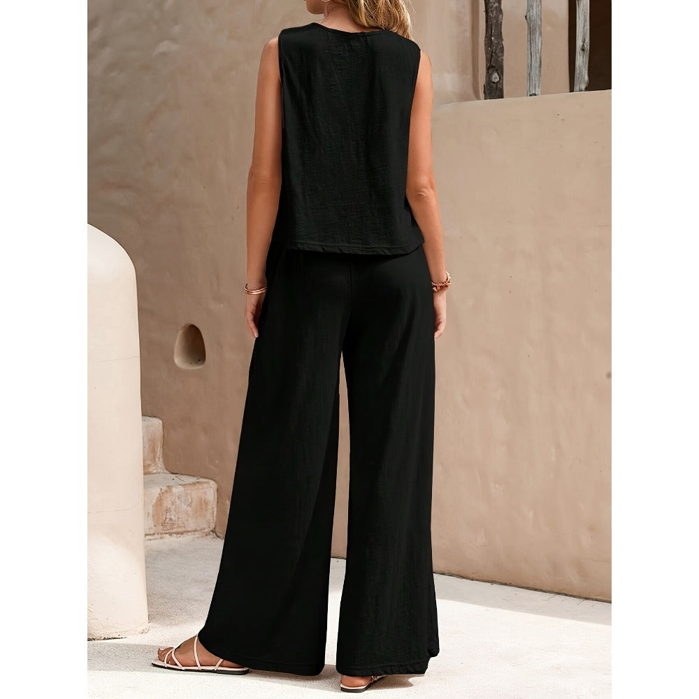 Sleeveless Top and Wide Leg Pants Set for Women - Rosaria