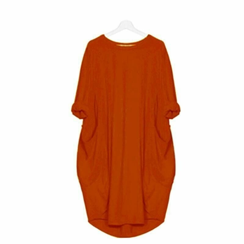 Casual Loose Fit Summer Midi Dress with Crew Neck for Women