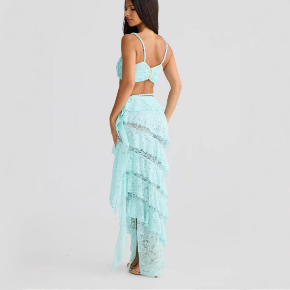 Lace Crop Top and Ruffled Skirt Set for Women - Licia