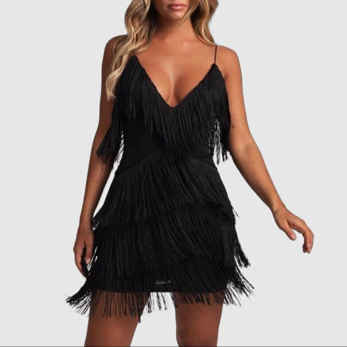 Bold Fringe Bodycon Mini Dress with Sleeveless Design for Women