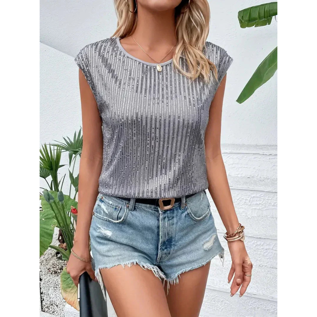 Chic Sequin Short-Sleeve Top for Women