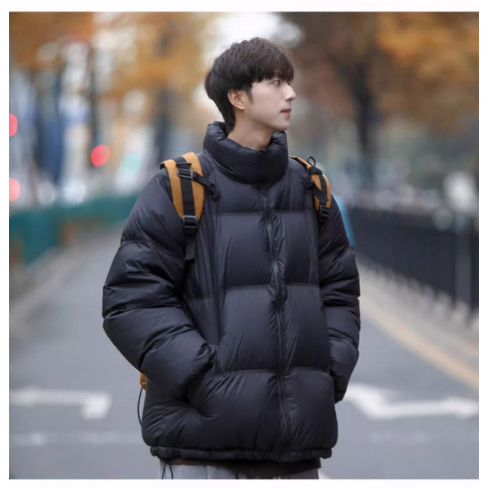 Black Puffer Down Jacket with Stand Collar for Men - Arianna
