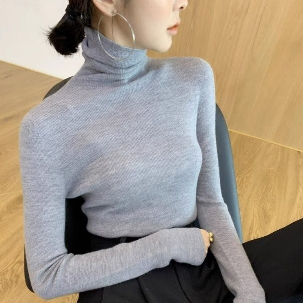 Ribbed Knit Turtleneck Long Sleeve Sweater for Women - Euridice