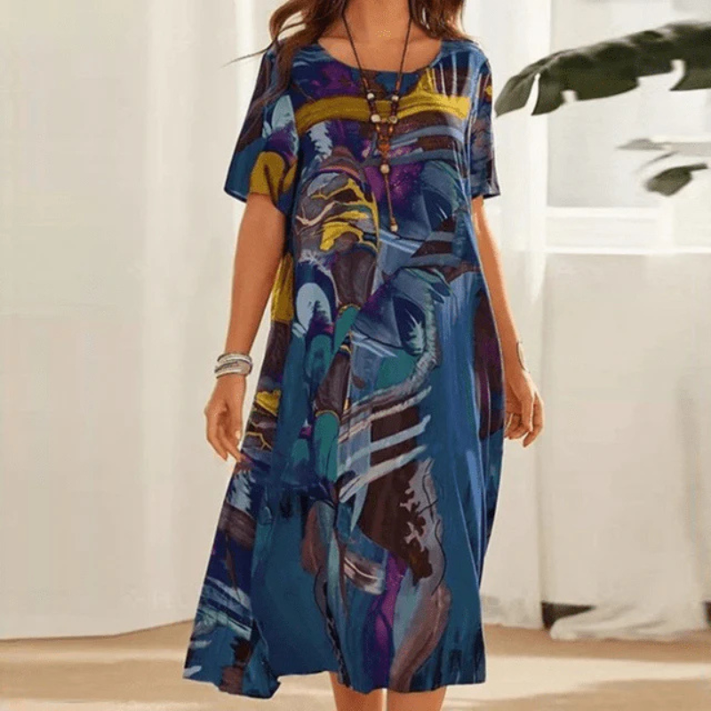 Comfortable Printed Midi Summer Dress for Women | Lightweight Casual Style