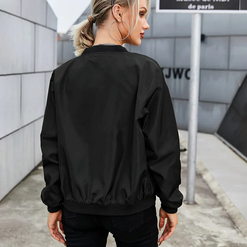 Casual Zipper Bomber Jacket for Women – Long Sleeve