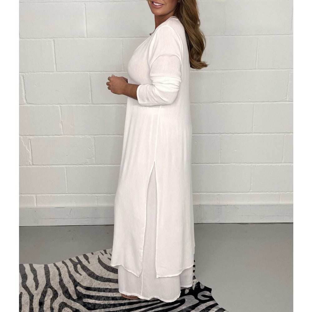 V-Neck Long Sleeve Split Hem Jumpsuit for Women - Costanza