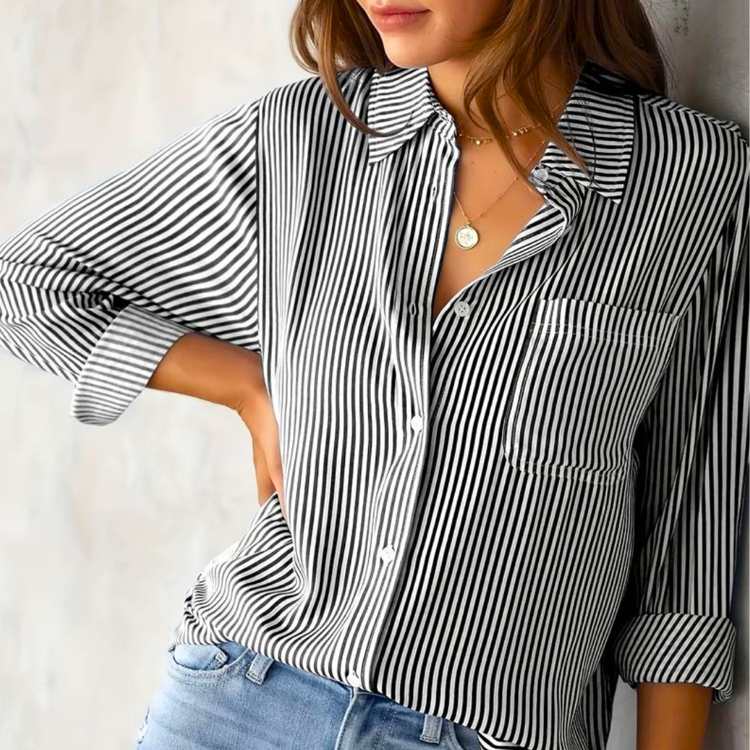 Striped Long Sleeve Summer Blouse for Women | Lightweight Casual Top