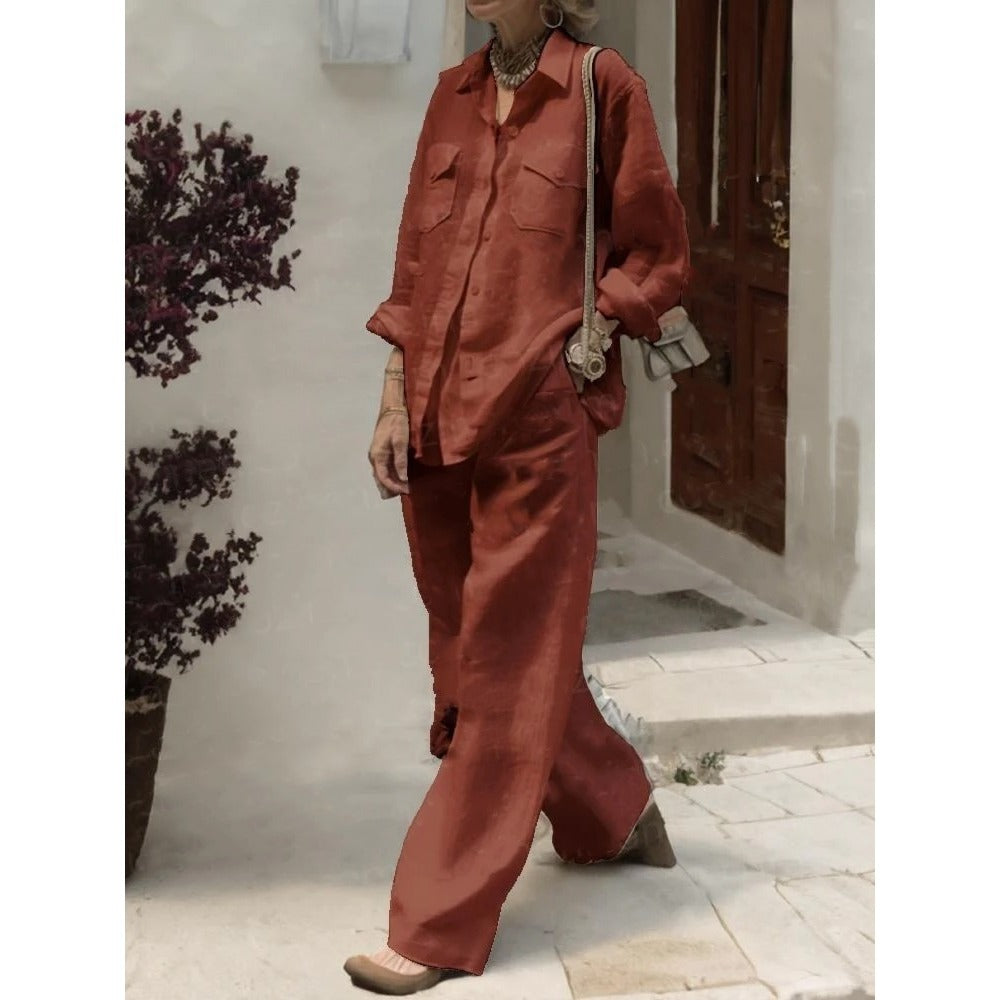 Long Sleeve Shirt and Wide-Leg Pants Set for Women - Marta