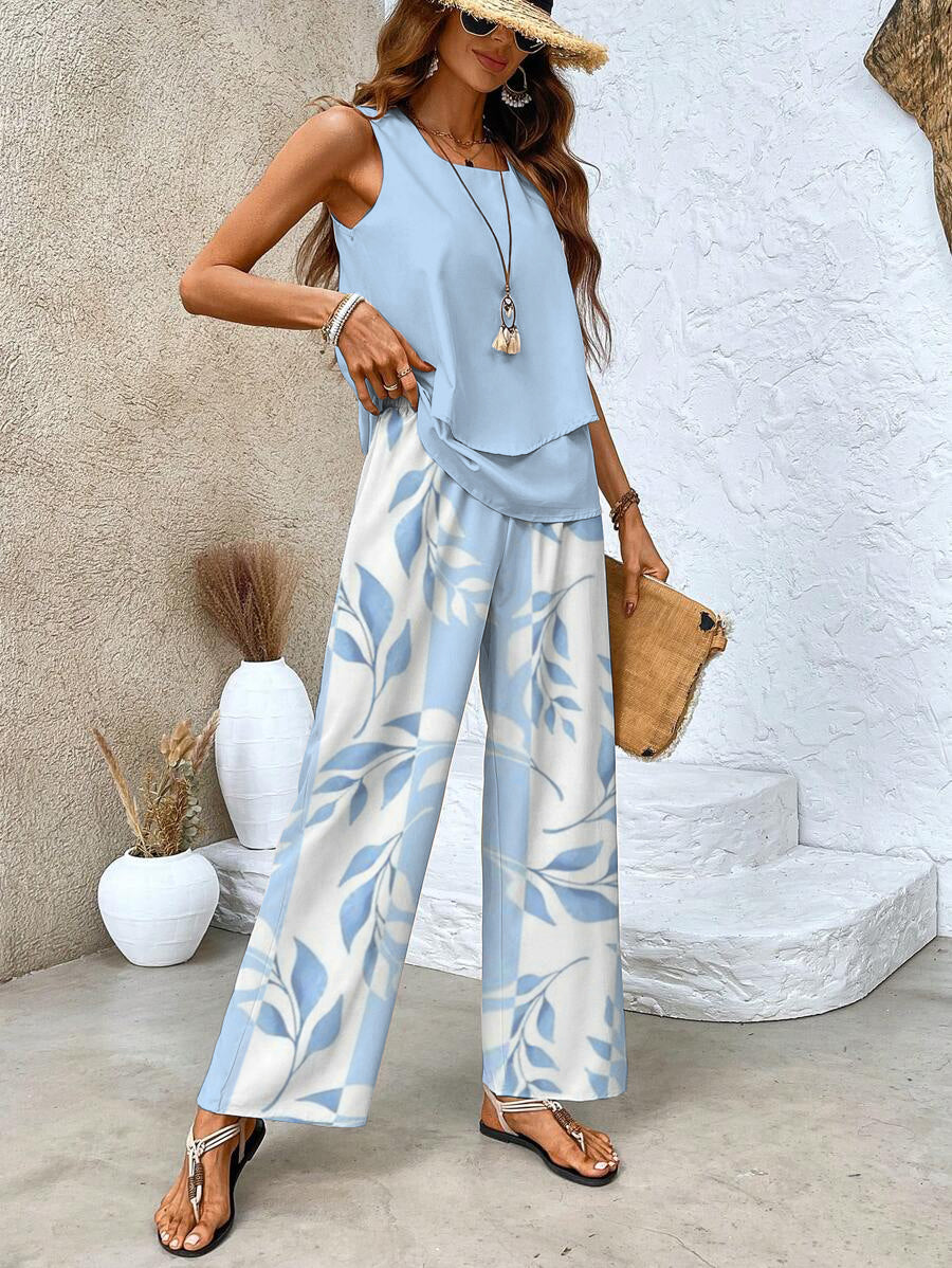 Chic Sleeveless Women's Top & Straight Leg Pants Set
