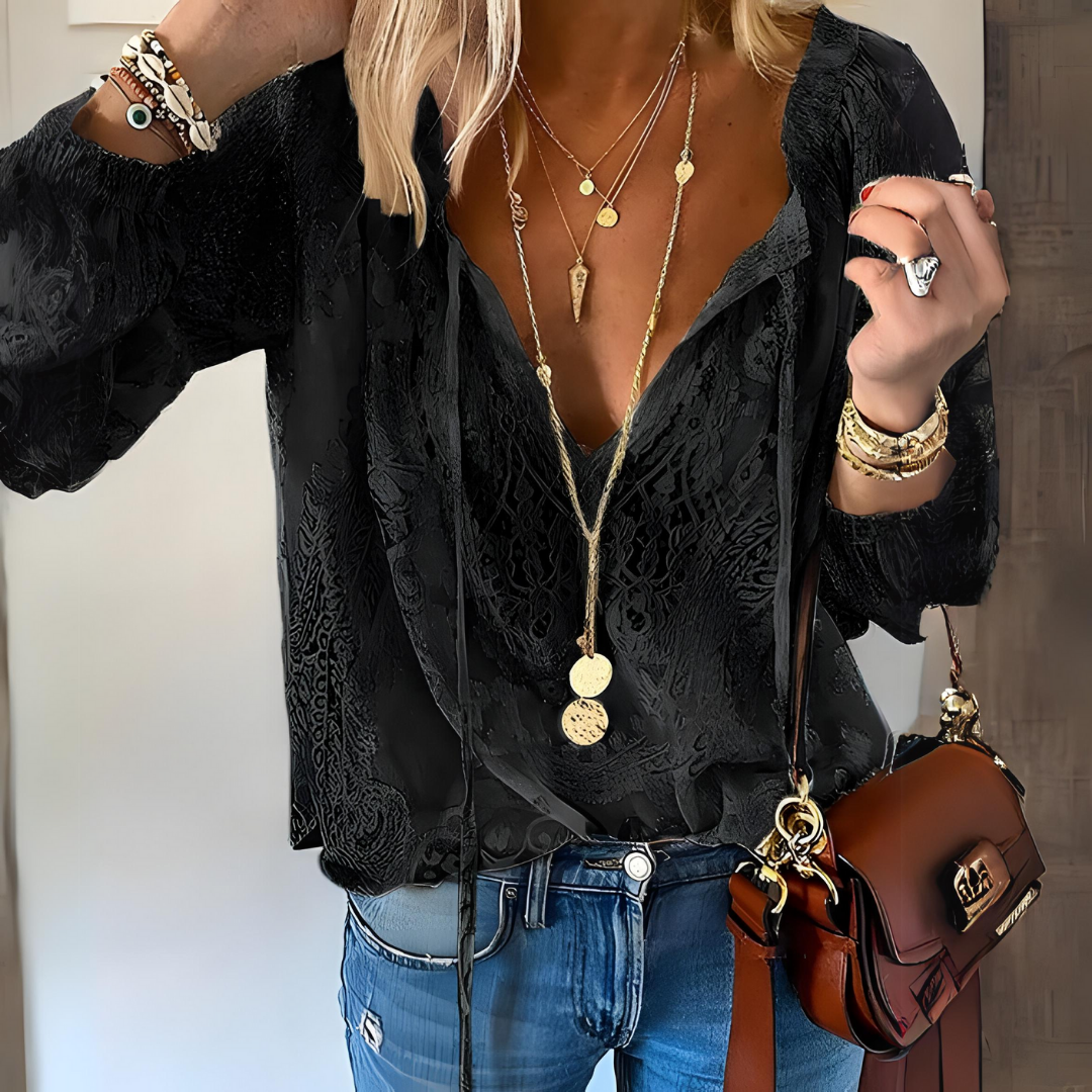 Boho Chic Blouse with Slit Neckline for Women | Vintage Style