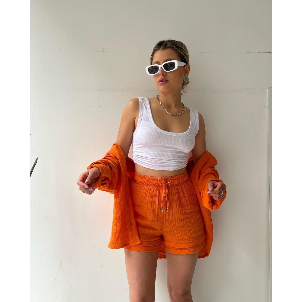 Top and Shorts Set with Buttoned Shirt for Women - Chiara