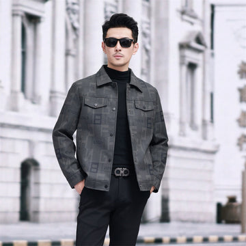 Printed Button Up Jacket with Long Sleeves for Men - Emina