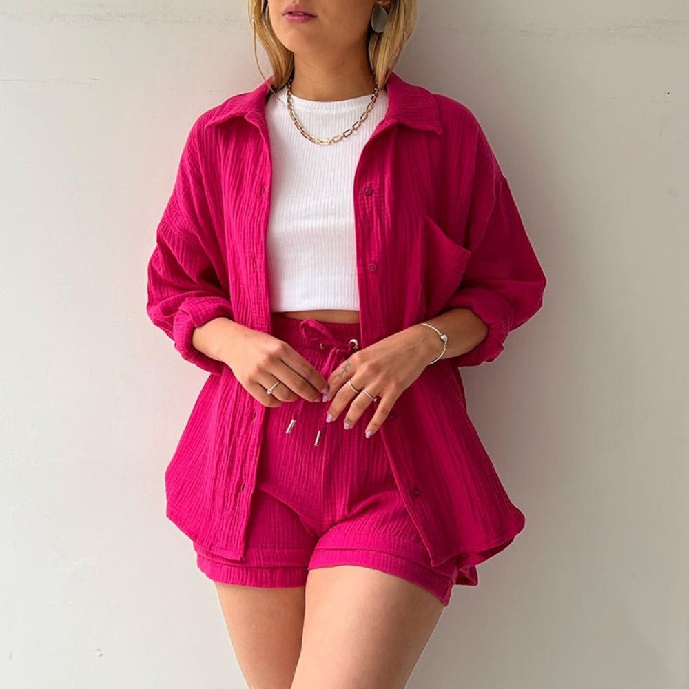 Top and Shorts Set with Buttoned Shirt for Women - Chiara
