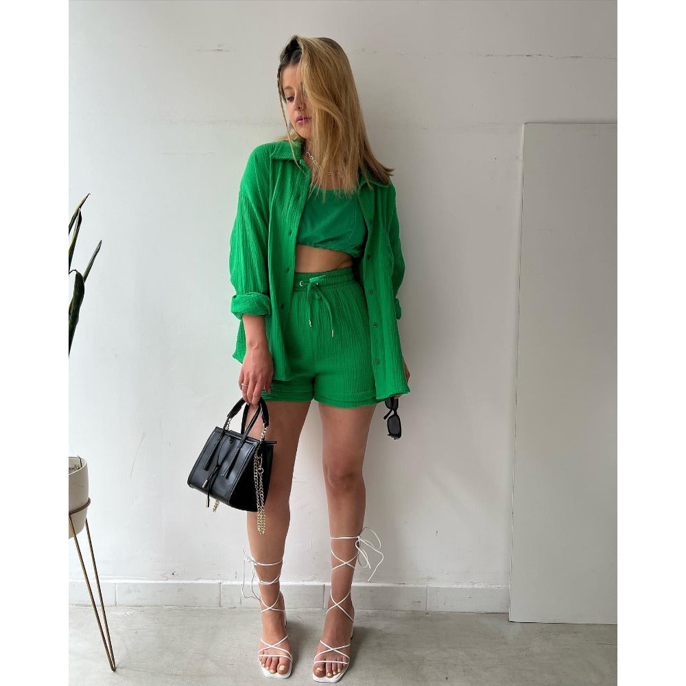 Top and Shorts Set with Buttoned Shirt for Women - Chiara