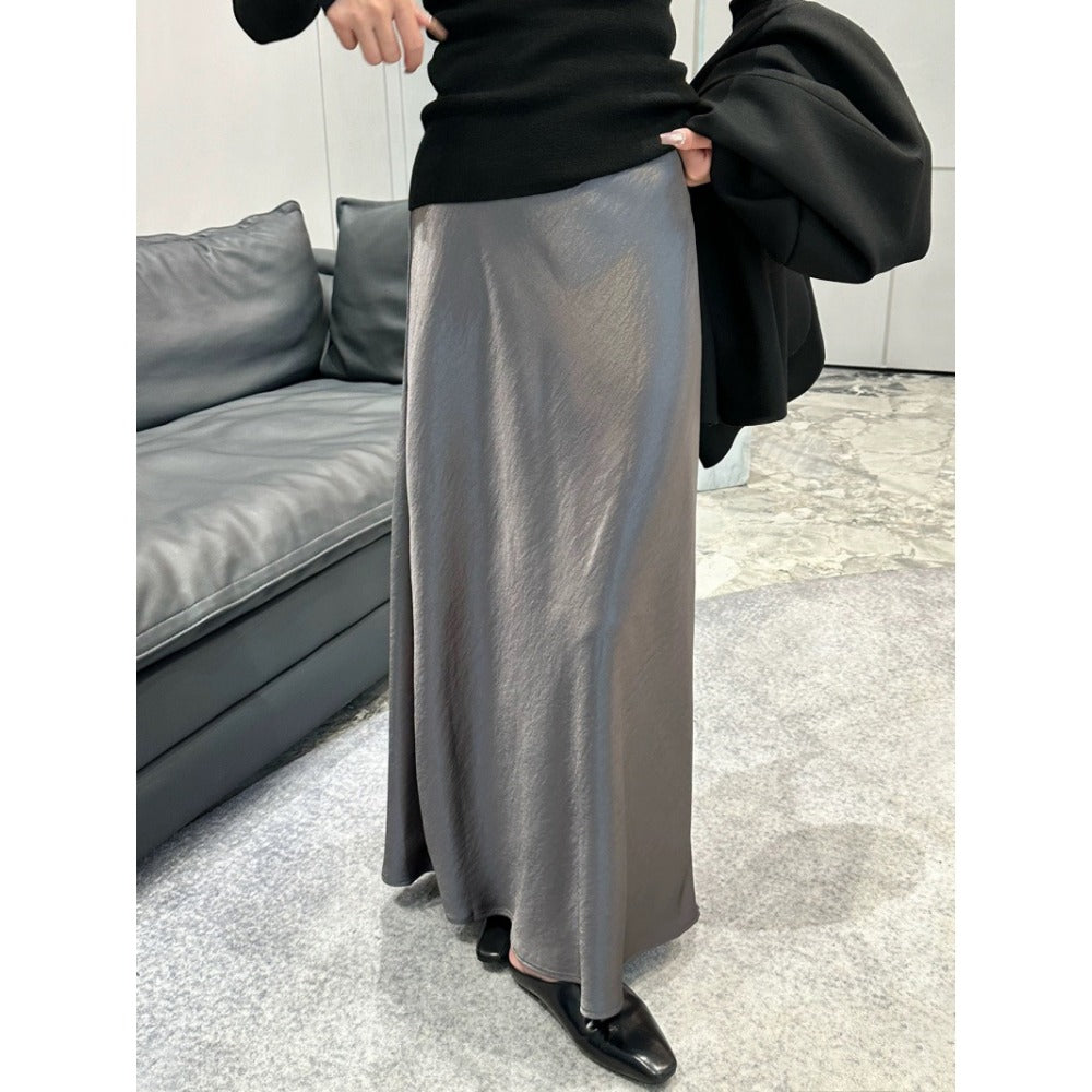Solid Color Satin Midi Skirt for Women - Vincenza