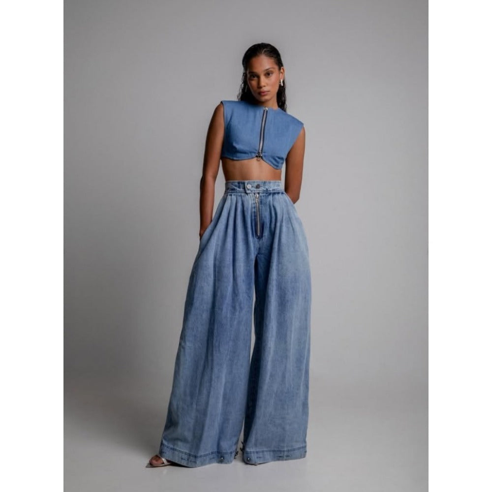 Light Blue Wide Leg High Waist Jeans for Women - Carla