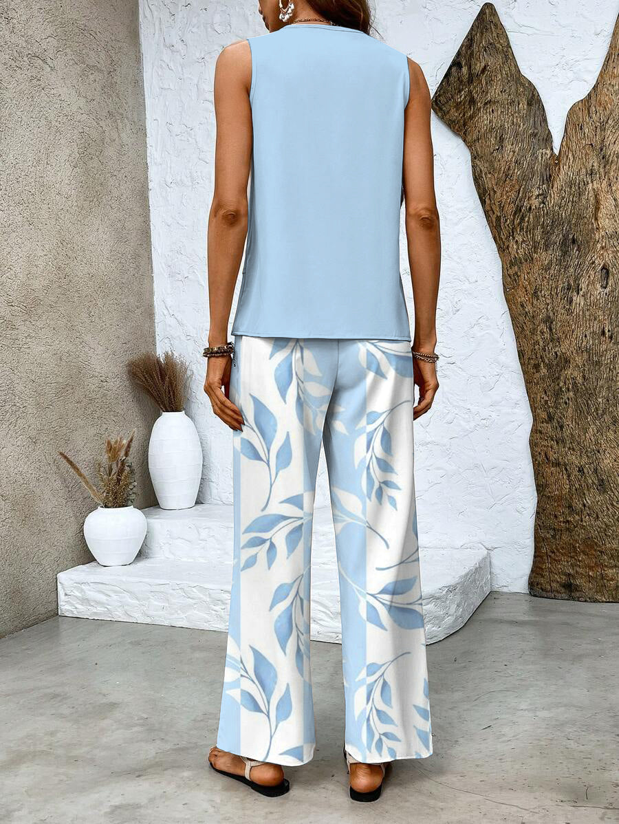 Chic Sleeveless Women's Top & Straight Leg Pants Set