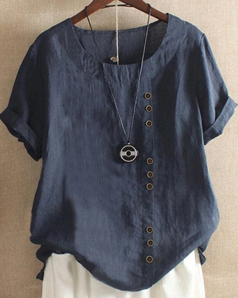 Soft Casual Summer Blouse with Crew Neck for Women